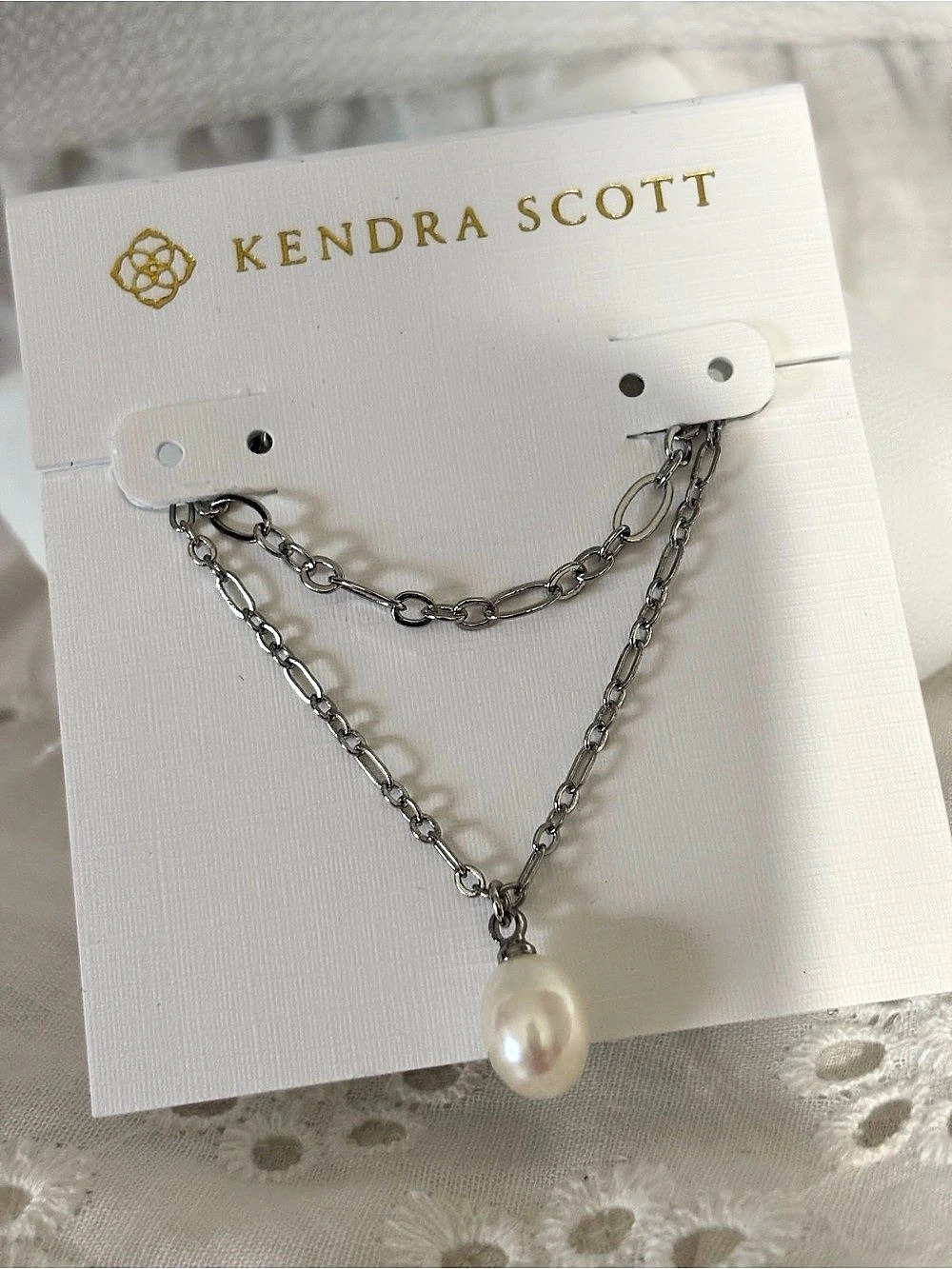 Kendra Scott Ashton Silver Multi Strand Necklace Layered Pearl Pendant Necklace